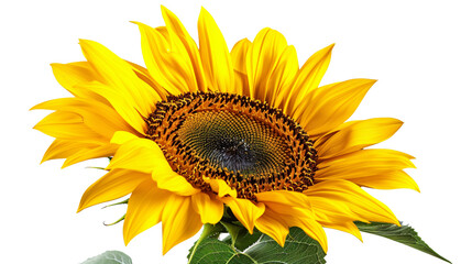 Naklejka premium close-up of a blooming yellow sunflower, isolated on a white background