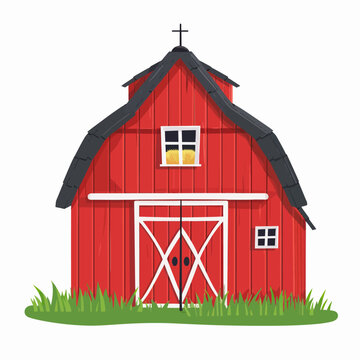recommend clip art: Illustration of a red barn house on a white background
