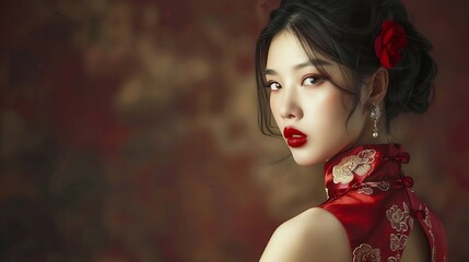 Fototapeta premium Beautiful young Chinese woman in evening gown : Generative AI