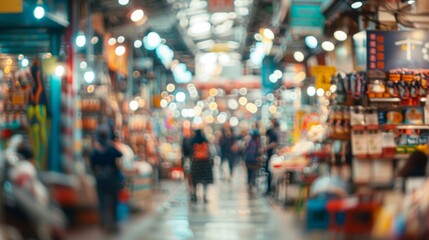 Obraz premium A defocused view of the vibrant chaos that is an indoor market.