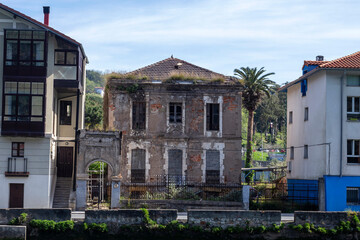 An old abandoned construction on the outskirts of Bilbao, on the Nervion River.  Basque Country