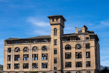 An old abandoned construction on the outskirts of Bilbao, on the Nervion River.  Basque Country