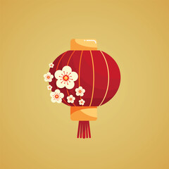 Chinese new year element - elegant lantern with spring flowers illustration isolated background.