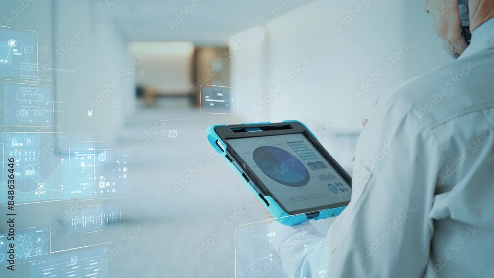 Poster concept of engineers using tablets and digital technology