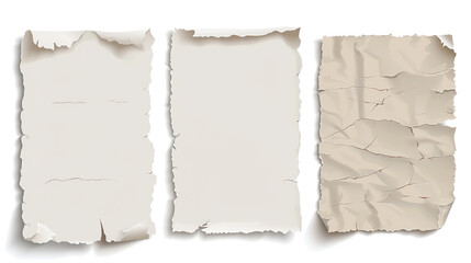 Set of three textured torn paper pieces, ideal for crafting, scrapbooking, and design projects, with an authentic and vintage look.