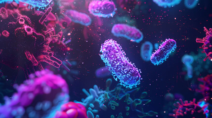 Fototapeta premium 3D rendering of colorful bacteria, medical illustration