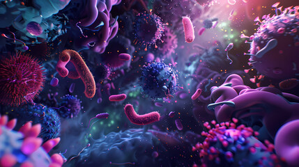 Obraz premium 3D rendering of colorful bacteria, medical illustration