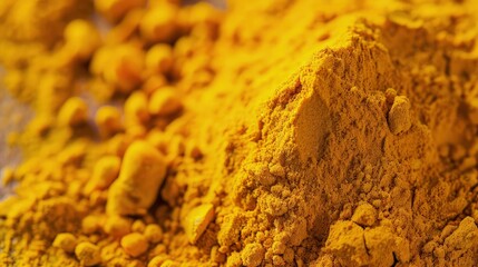 Vibrant yellow turmeric powder in a close-up view.