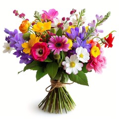colorful spring flowers bouquet on a white background