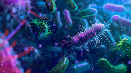 Obraz premium 3D rendering of colorful bacteria, medical illustration