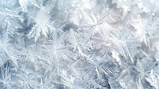 Rough and ly s of ice crystals overlapping and intertwining resembling a frozen hedgehog.