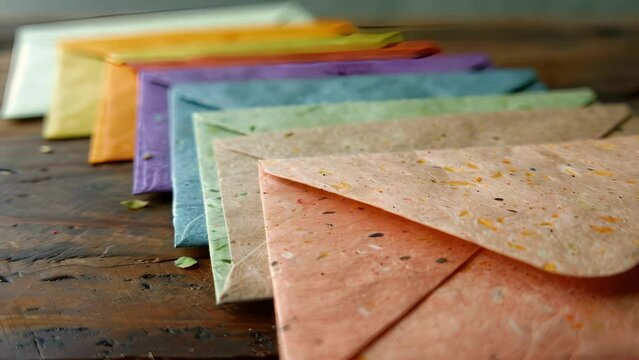 A row of seed paper envelopes a creative and ecofriendly way to package greeting cards and invitations.