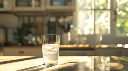 Glass of water on the kitchen table