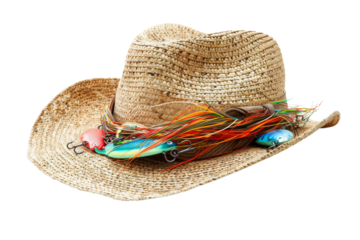 Straw Hat with Fishing Lures