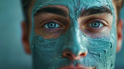 Closeup Portrait of a Man with Facial Mask in Spa Salon