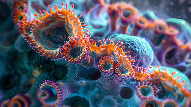 Vibrant Coral Close-UpUnderwater Coral Wonderland, animal cell structure, cell orgenelles, mitocondria, cell membrane, endomembrane, membrane engulfing microorganism, cell wall generation