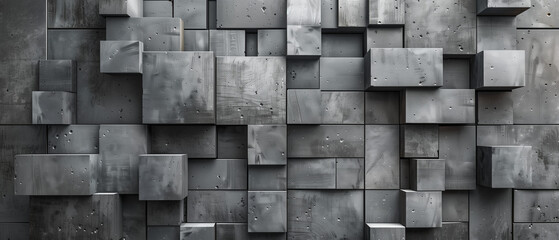 3D Tiles arranged to create a Concrete wall. Rectangular, Polished Background formed from Futuristic blocks