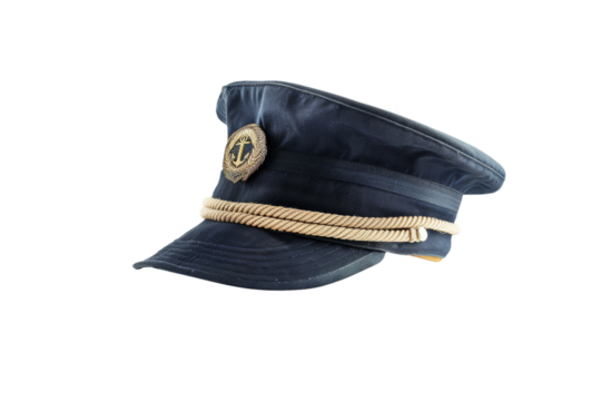 Navy Blue Captain's Hat with Anchor Emblem and Gold Rope Detail