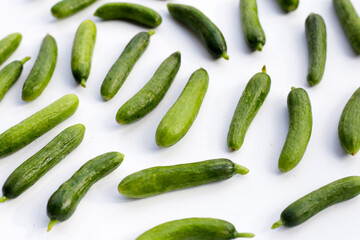 Mini cucumbers on white background.