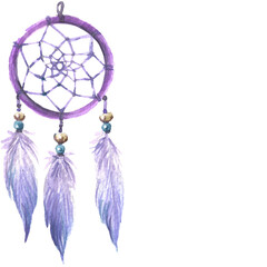 Beautiful dreamcatcher watercolor illustration on transparent background.
