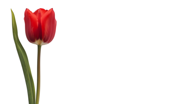 A vibrant red tulip stands elegantly against a black background, capturing its natural beauty and delicate details. ,white, transparent, background 