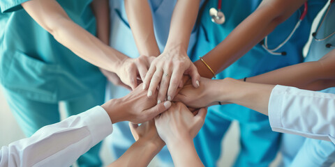Medical team stacking hands against
