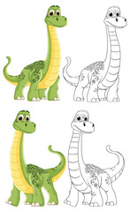 Naklejka premium Colorful and black-and-white dinosaur illustrations for kids