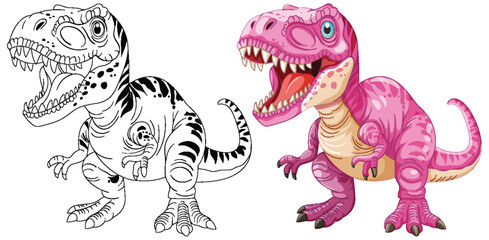 Pink dinosaur with black and white outline © blueringmedia