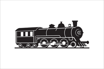 Old Steam locomotive silhouette . Steam train vector illustration. vintage steam locomotive.