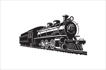 Obraz premium Old Steam locomotive silhouette . Steam train vector illustration. vintage steam locomotive.