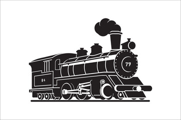 Old Steam locomotive silhouette . Steam train vector illustration. vintage steam locomotive.