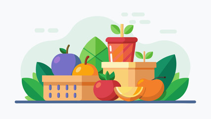 Fruits in a basket and boxes vector svg
