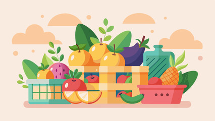 Fruits in a basket and boxes vector svg