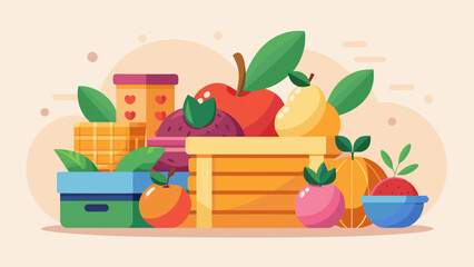 Fruits in a basket and boxes vector svg