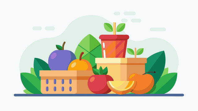 Fruits in a basket and boxes vector svg