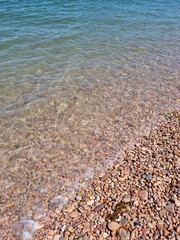 
It is a beach with round pebbles.