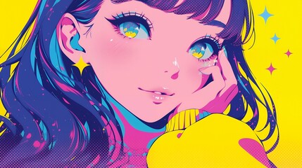 こちらを見つめるアニメ風の女の子　AI