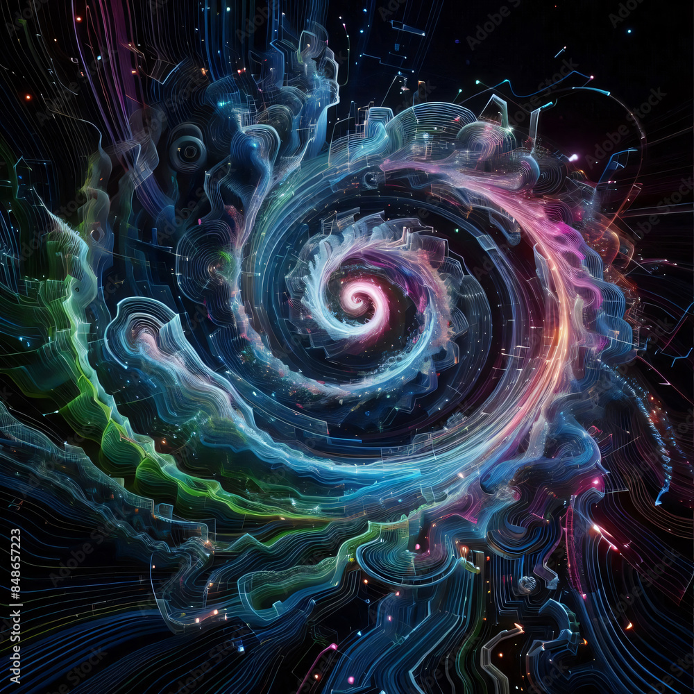 Poster abstract colorful spiral with copy space text. perfect for technology, design, or futuristic concept