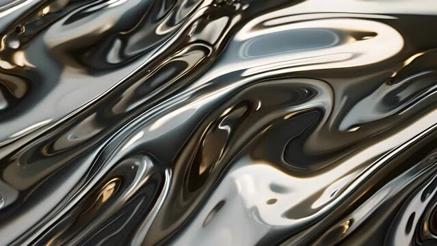 A smooth and sleek metallic surface with a mirrorlike reflection making it seem almost liquid and fluid.