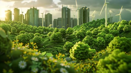 Green Energy Infrastructure, Sustainable Development, Modern renewable sources powering the future. Wallpaper, banner design, brochure, web, background template, concept of sustainability, 