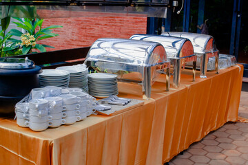 buffet table with glass plates