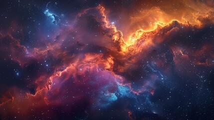 Fototapeta premium A colorful galaxy with a bright orange and blue cloud