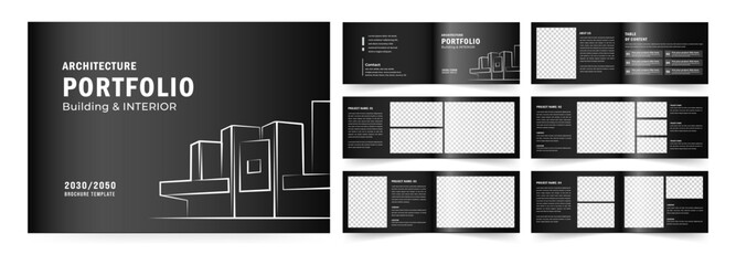 Landscape architecture portfolio or portfolio layout template design, Black and White Portfolio Layout	