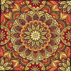 Seamless pattern of intricate mandalas and paisleys in earthy tones and vibrant accents, Generative AI