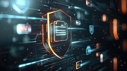 Data Compliance Assurance, Shield protecting documents with various regulatory compliance symbols concept.