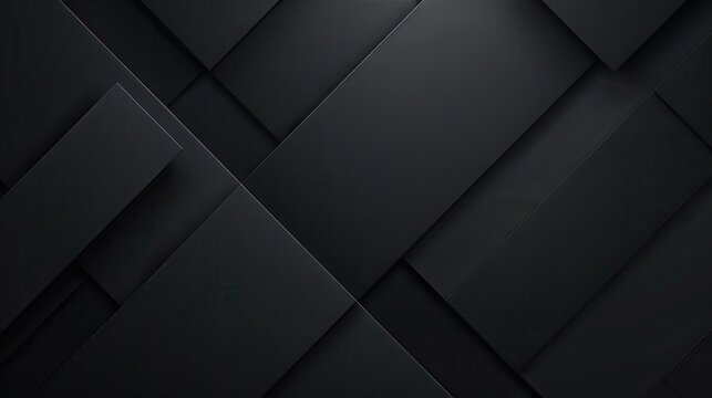 Abstract Modern Black Geometric Background With Overlapping Rectangles And Shadows, Minimalist Dark Design, Perfect For Technology, Business, And Corporate Themes