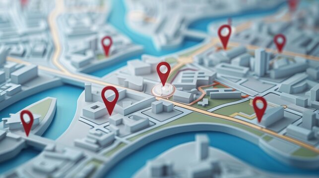 3D vector map with emergency markers, showing shelters and evacuation routes in a city's disaster response plan