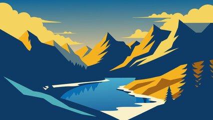 Beautiful mountain scenery featuring a serene lake and green trees. Majestic mountains, a peaceful lake, and verdant trees in the view.