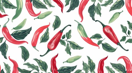 Abstract border design with red and green chilli peppers, seamless pattern, perfect for digital and print media, with a modern aesthetic