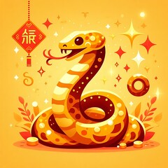 Fototapeta premium flat vector snake Happy Chinese New Year 2025